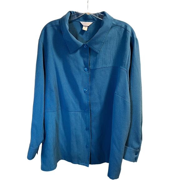 C. J. Banks, Button Up Shirt with Collar,Textured, Blue, 3x - Picture 5 of 8